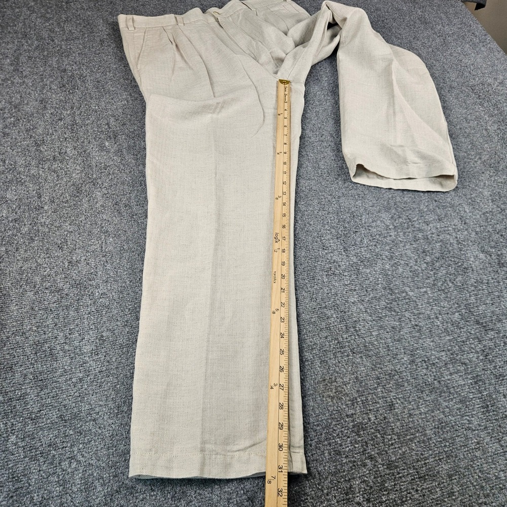Caribbean Mens Tan Herringbone Linen Cotton Pleated Dress Pants 36x32 - Picture 6 of 10